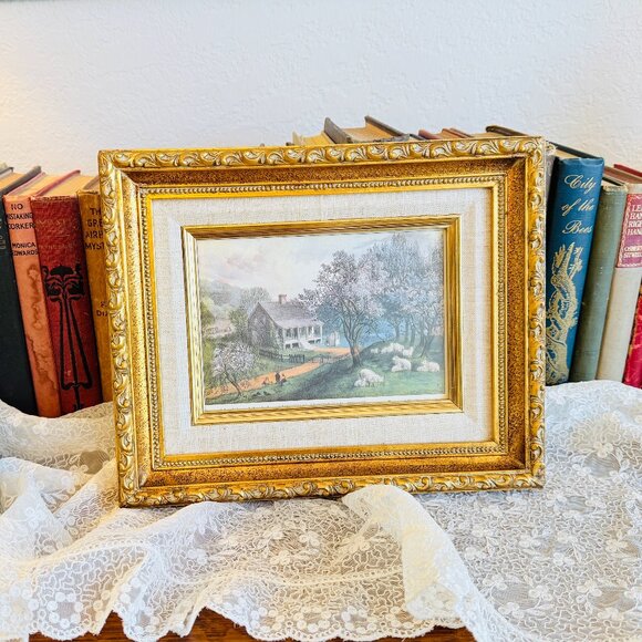 1960's Currier & Ives "American Homestead Spring" Framed Lithograph - Picture 3 of 14